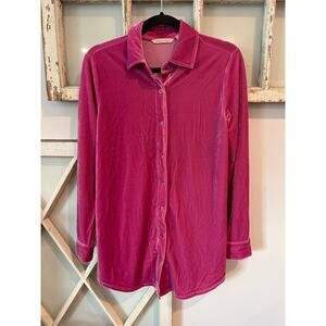 Soft Surroundings size XS bright pink velour button down shirt